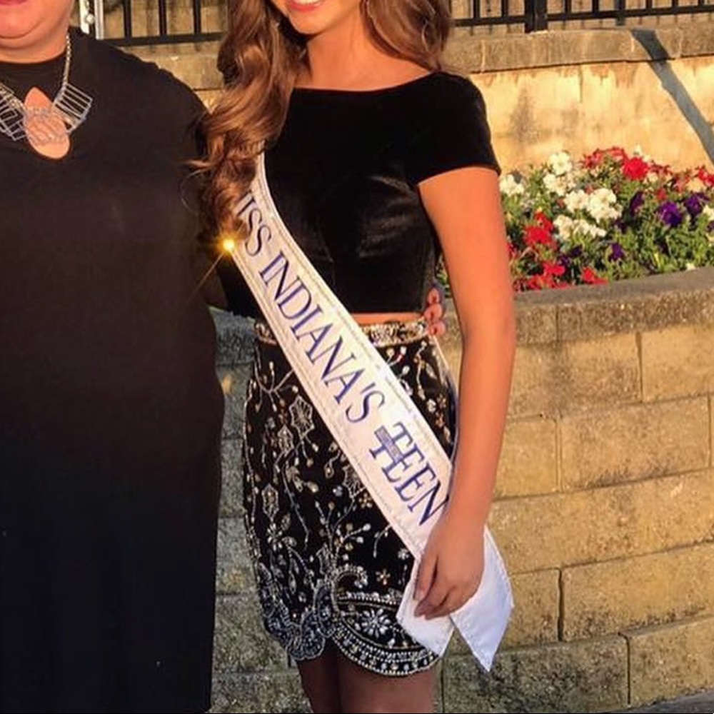 Two piece black beaded Sherri hill